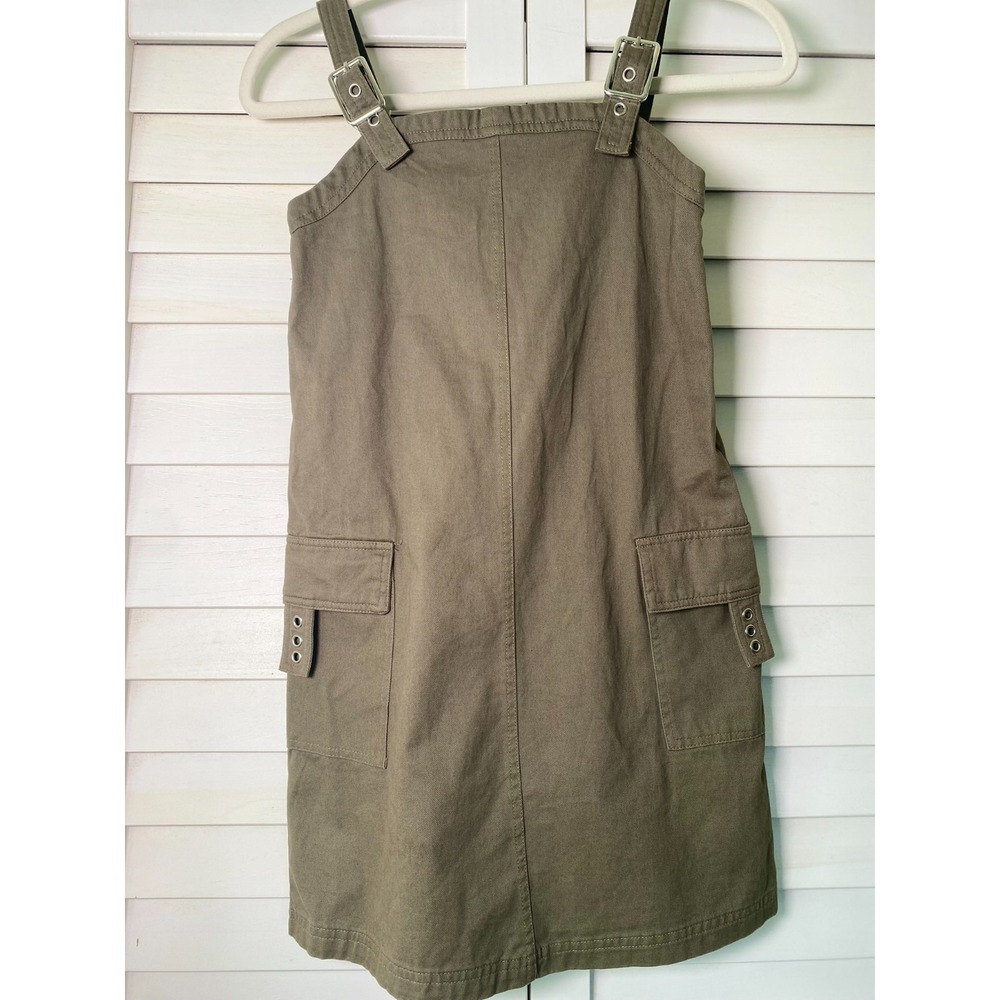Rachel Zoe Girls Olive Green Overall Dress with Silver Buckles and Pockets | 10